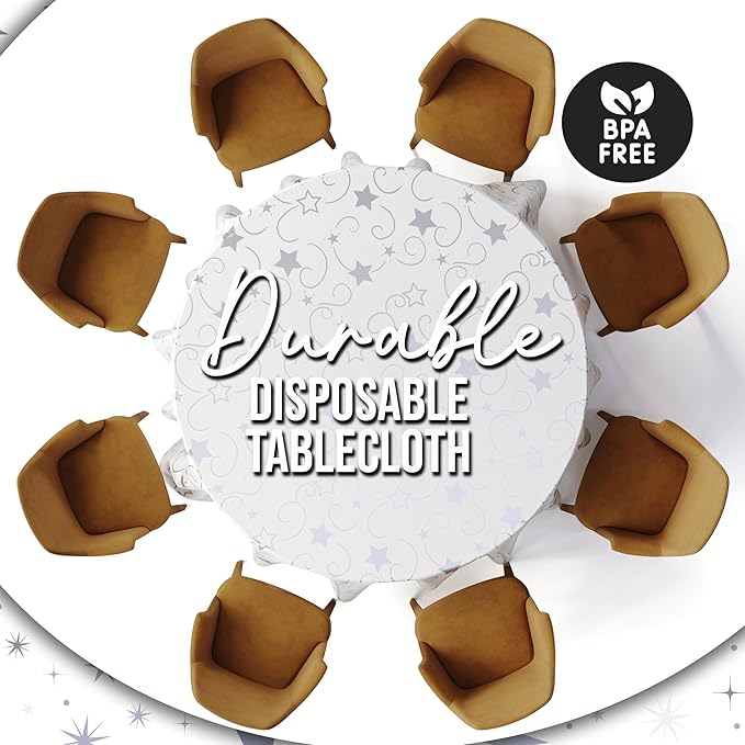 Exquisite Silver Star Tablecloth Plastic 12-Pack Disposable Round Tablecloths - Image 2