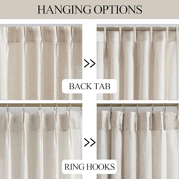 Vision Home Natural Pinch Pleated Semi Sheer Curtains Textured Linen Blended - Image 4