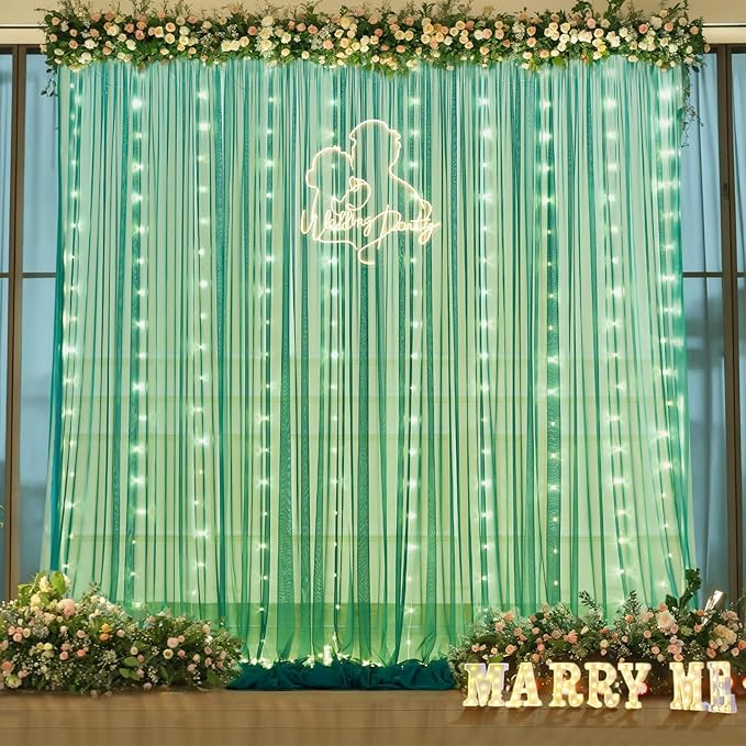 Hunter Green Tulle Backdrop Curtains - Image 5