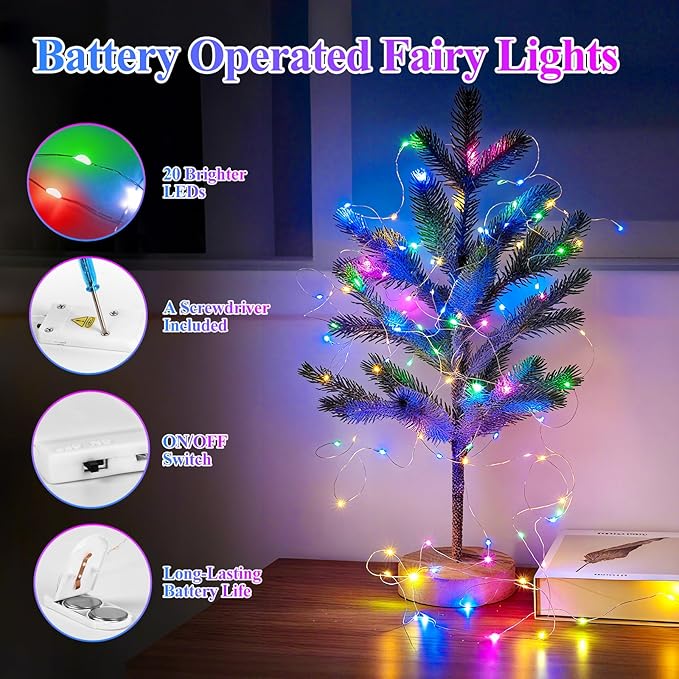 Lakumu 12 Pack Multi-Color Fairy Lights Battery Operated, 7ft 20 LED Waterproof - Image 2