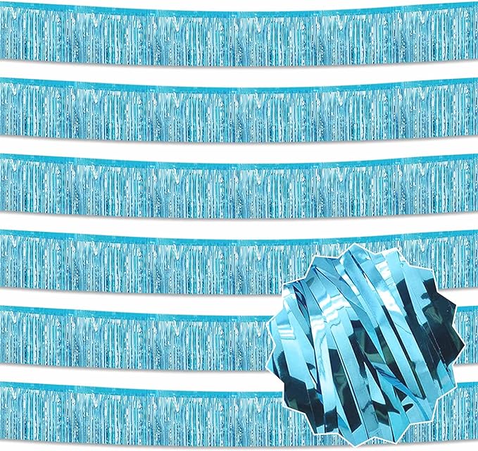 6 Pack 10 Ft Light Blue Foil Fringe Garland Metallic Streamers Tinsel Banner by LANTIANCHEN