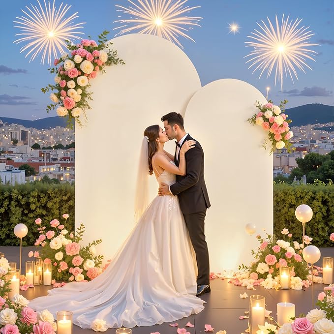 White and Beige Arch Backdrop Cover - Image 2