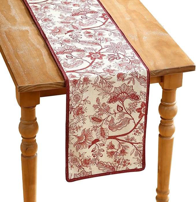 ISAENNE Designer Chinoiserie Elegant Linen Extra Long Table Runner 118 Inches by Isaennehomedecoration