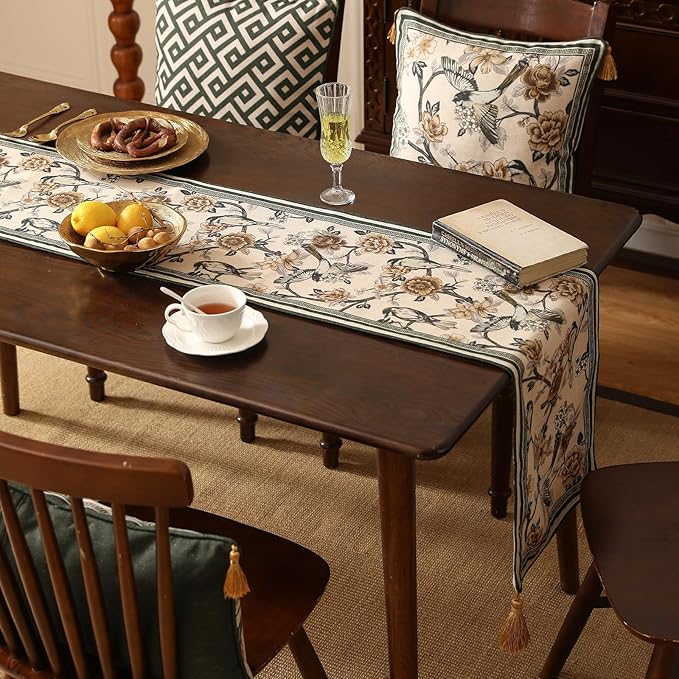 ISAENNE Designer Vintage Beige Linen Table Runner 87 Inches Long, Elegant - Image 7
