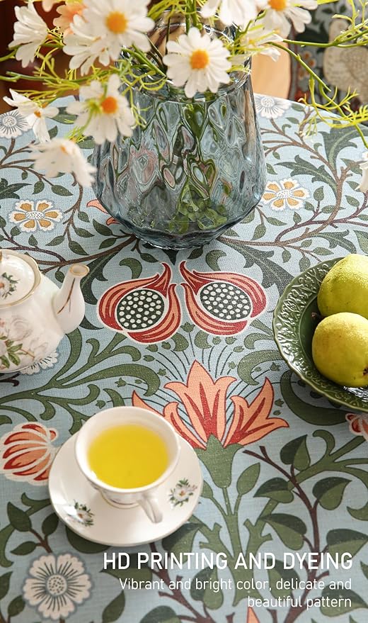 ISAENNE Designer Bohemian Linen Green Round Tablecloth, Floral Indoor Table - Image 5