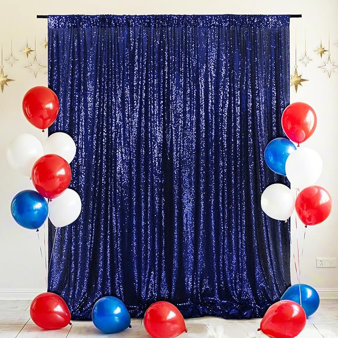 Eternal Beauty Navy Blue Sequin Backdrop, 4x7 Ft Glitter Background Curtains - Image 2