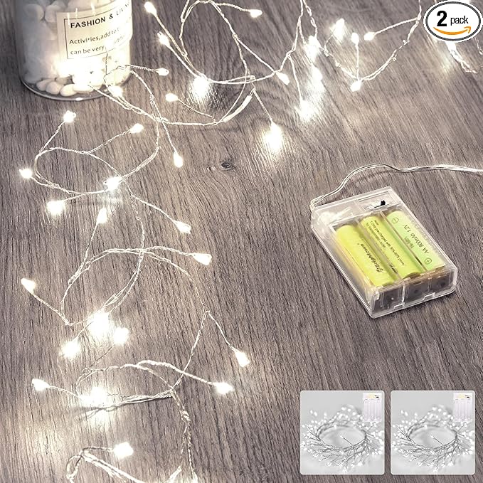 2 Pack Fairy Lights Battery Operated, Twinkle String Lights Waterproof Silver by Minetom