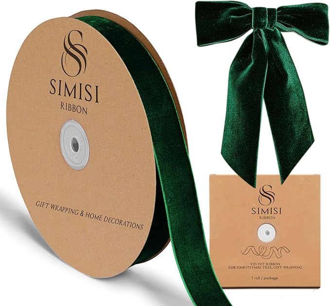 Dark Green Velvet Ribbon 1'' 25 Yards by SIMISIRIBBON