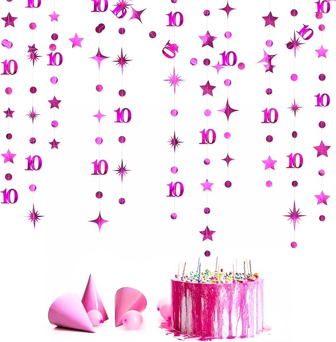 Hot Pink 10th Birthday Decorations Number 10 Circle Dot Twinkle Star Garland by pinkblume