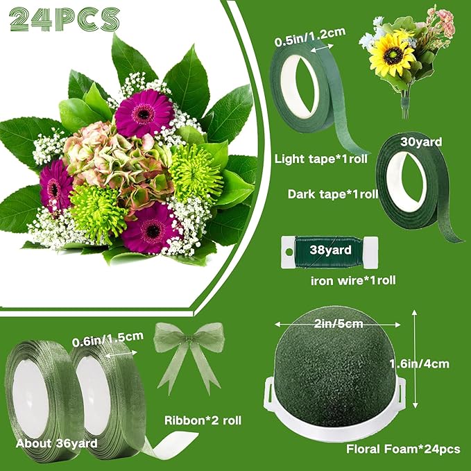 24PCS Round Floral Foam Blocks Holder Set Mini Flower Foam - Image 2