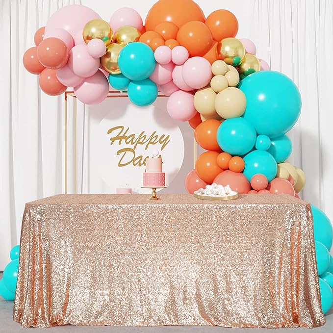 SquarePie Sequin Tablecloth 90 x 156 Inch Rose Gold Sparkly Table Linen by SquarePie