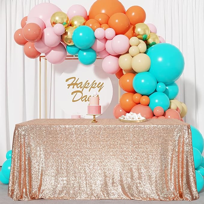 SquarePie Sequin Tablecloth 50 x 72 Inch Rose Gold Sparkly Table Cloth by SquarePie