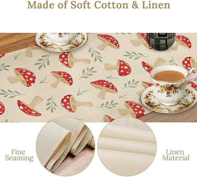 Mushroom Table Runner, Vintage Plant Print Table Runner - Image 5