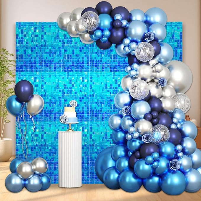 12PCS Colorful Lake Blue Shimmer Wall Backdrop, Square Sequin Photo Backdrops - Image 5
