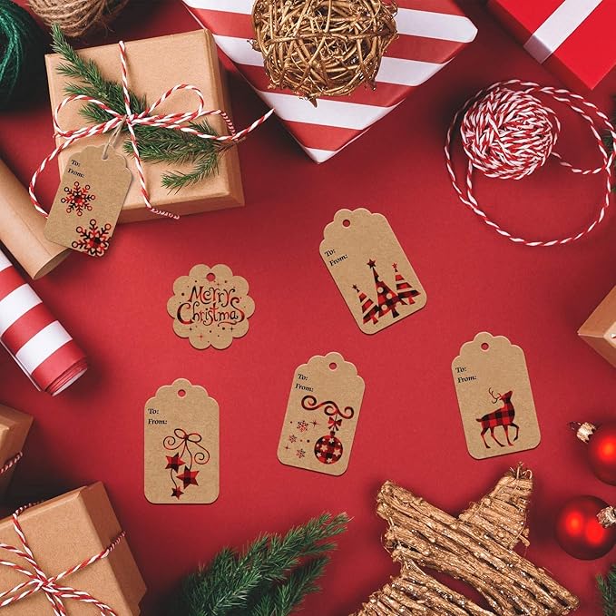 LOKIPA 120 Pieces Christmas Kraft Paper Gift Tags Hang Labels - Image 7