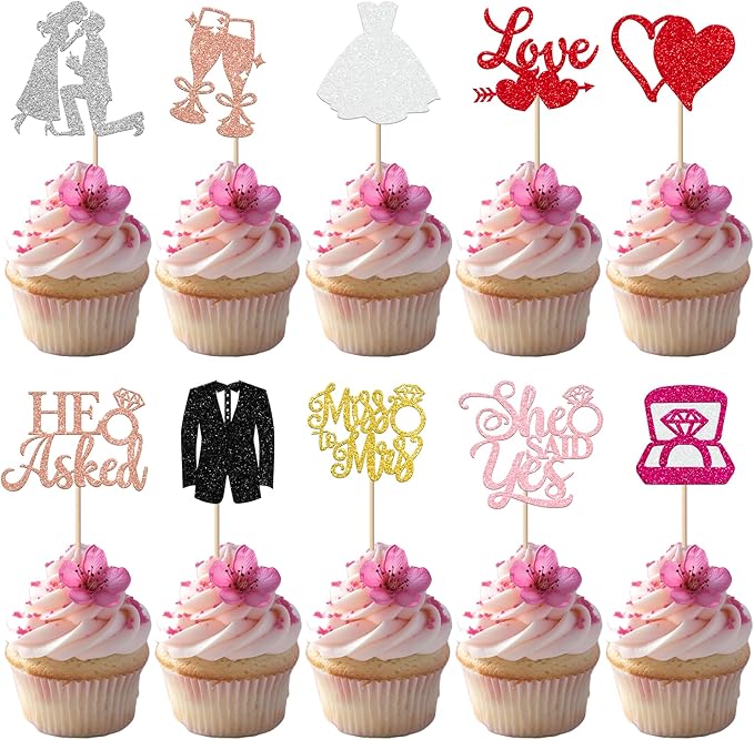 30 Pack Bride to be Cupcake Toppers Glitter Diamond Ring Love I Do Cupcake by YCTHUNFISH