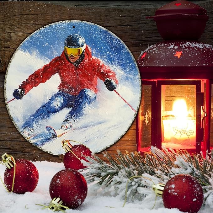 Round Ski Vintage Metal Sign Skiing Sign, Office Sign Home Décor Ski Lodge - Image 5