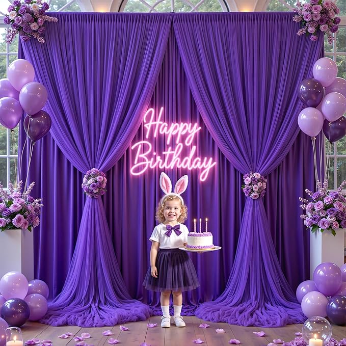 Purple Tulle Backdrop Curtain for Parties Wedding, 10ft x 10ft Wrinkle Free - Image 4