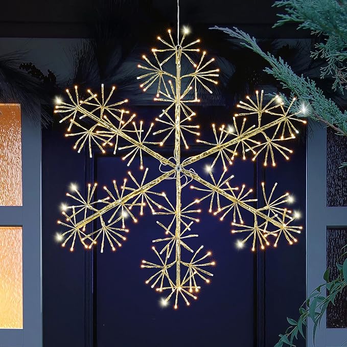 30’’ Christmas Snowflake Lights Outdoor, Pre-lit 240Pcs Warm White LEDs Hanging by BAYN