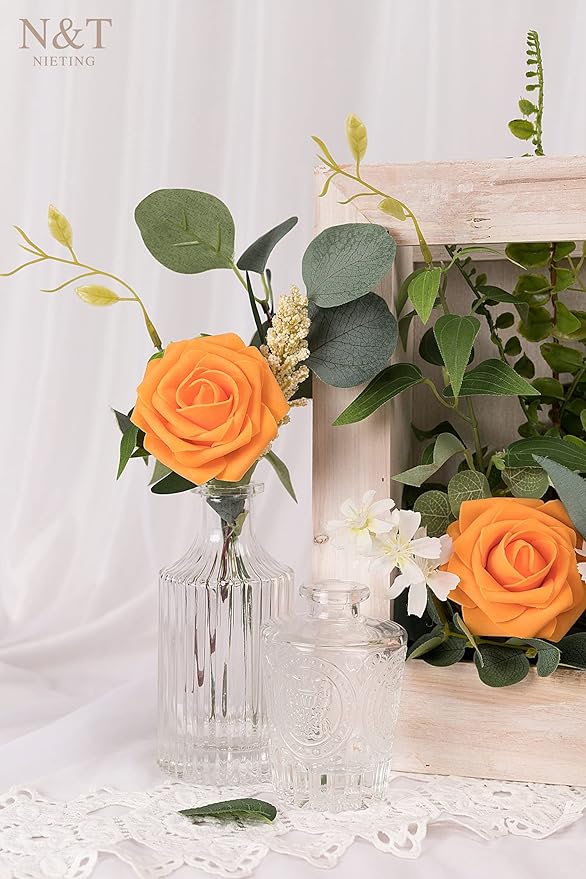 N&T NIETING Artificial Flowers, Fake Flowers Orange Roses Perfect - Image 7