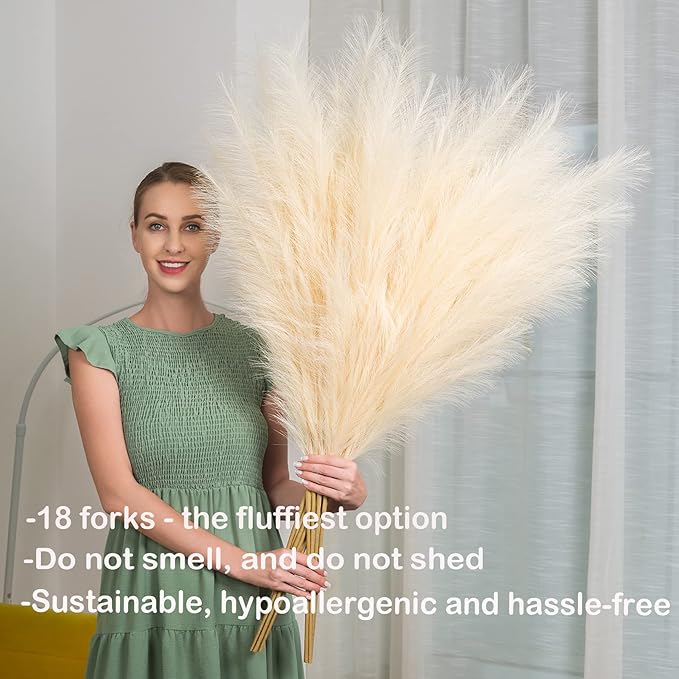 EVODIS Faux Pampas Grass 6 Stems, Artificial Pampas Grass - Image 2