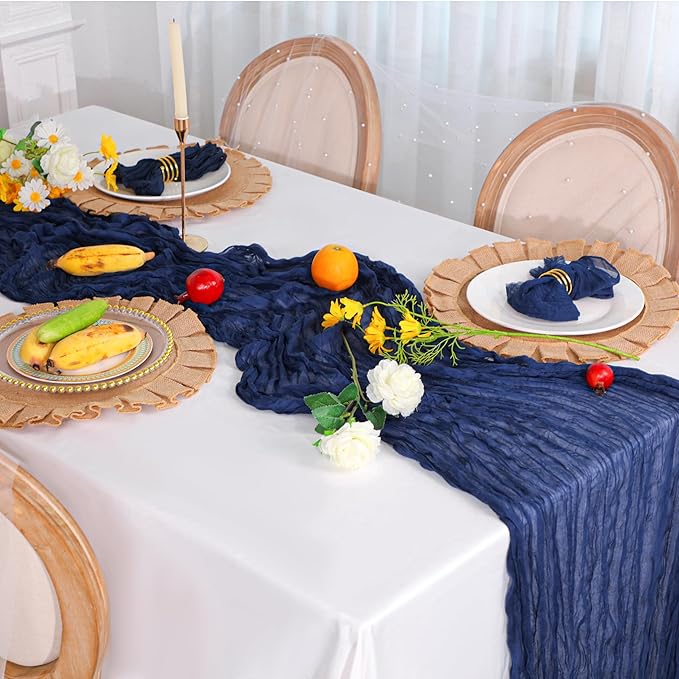 Snowkingdom 6PCS 13Ft Navy Blue Cheesecloth Table Runner, 160inch Long Cheese - Image 6