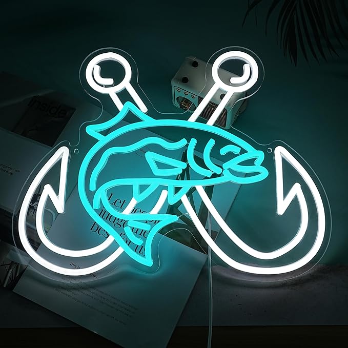 LISIGNVE Crossed Fish Hooks Neon Sign Fishing Led Neon Light - Image 4