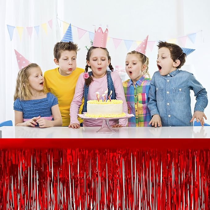 4 Pack Metallic Foil Fringe Tinsel Table Skirts, 29x108 Inch Party Disposable - Image 3