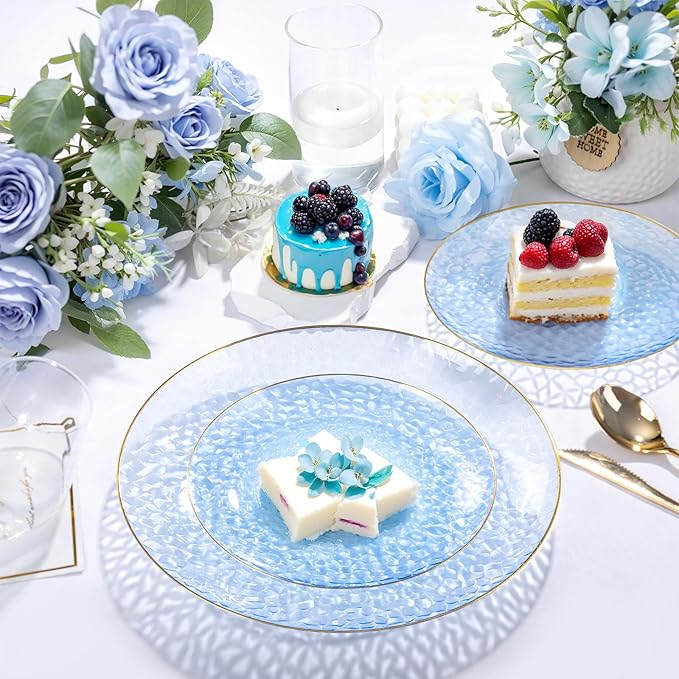 Rubtlamp 60 Pieces Blue Gold Plastic Plates - Image 4