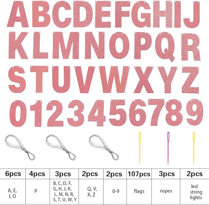 TaoBary 112 Pcs DIY Letter Kit Glitter Customizable Banner Letters Include 107 - Image 2