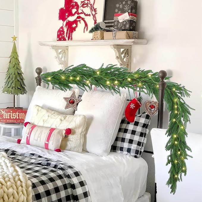 Hananona 4 Pcs 6 Ft Artificial Norfolk Pine Garlands, Real Touch Winter Pine - Image 8
