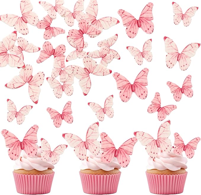 Ephlyn 40Pcs Edible Butterfly Cupcake Toppers 3D Butterfly Cake Picks Mixed by Ephlyn