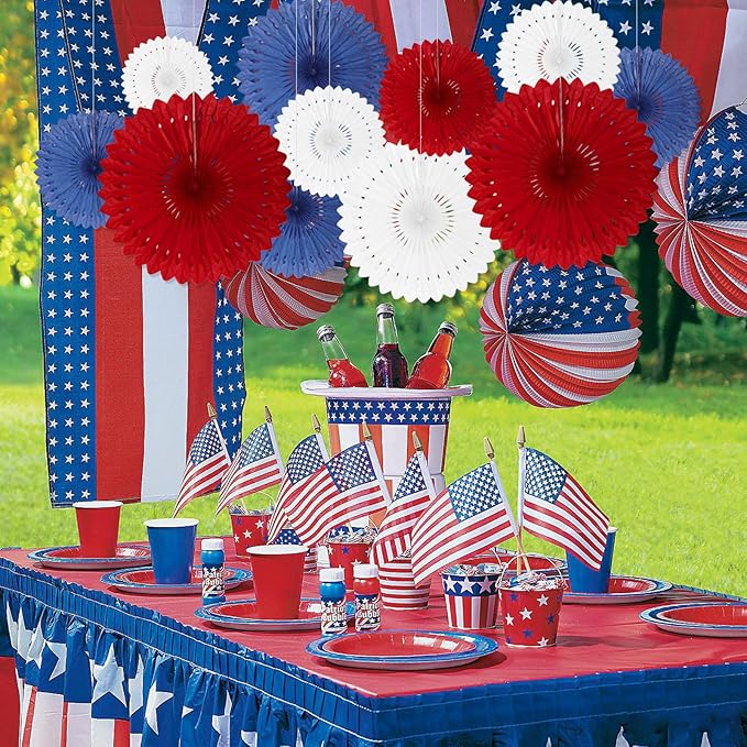 18 Pcs Red White Blue Hanging Paper Fan, Hanging Honeycomb Round Paper Fans - Image 4