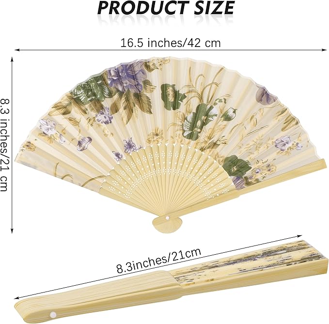 Aodaer 20 Pack Floral Folding Fans Chinese Style Handheld Fans Silk Bamboo Fans - Image 2
