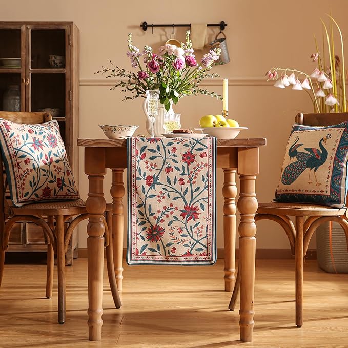 Farmhouse Berry Red Floral Small Table Runner - Image 3