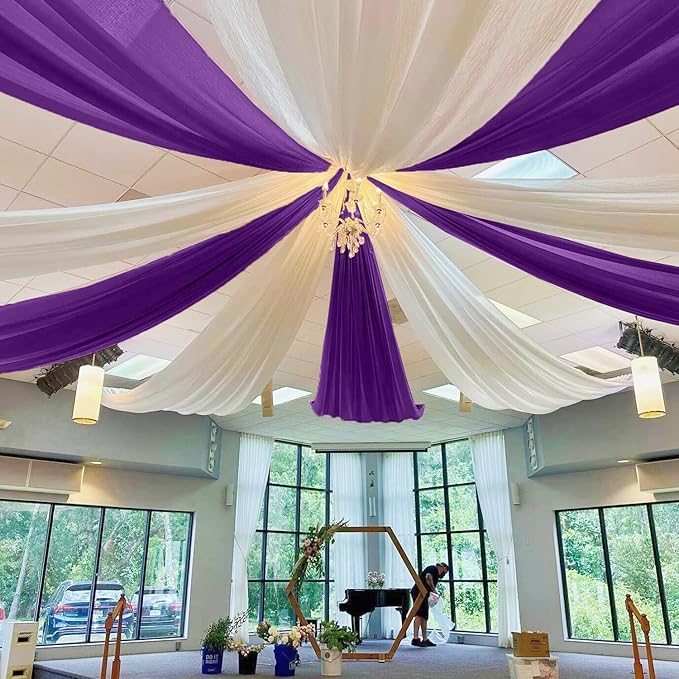 MODFUNS Ceiling Drapes for Parties Royal Purple Wedding Arch Draping Fabric - Image 5