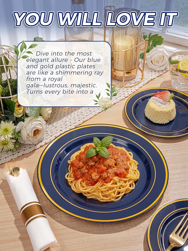 350PCS Blue and Gold Plastic Plates - Image 5