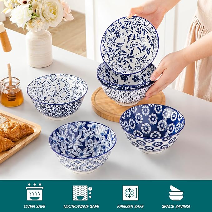 vancasso SELENE 24 oz Cereal Bowls set of 6, Ceramic Soup Bowls - Image 4