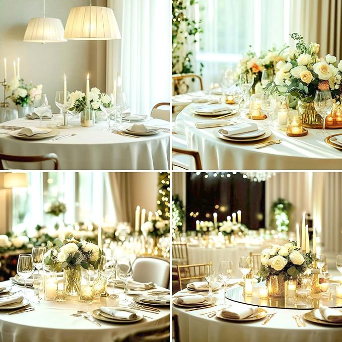 Round Tablecloth 120 Inch Tablecloth 10 Pack Ivory Table Cloths Washable - Image 3