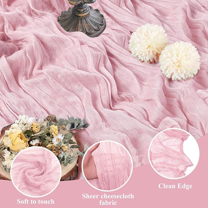 Asee'm 6pcs Cheesecloth Table Runner 120 Inches Blushing Pink Boho Gauze Cheese - Image 3