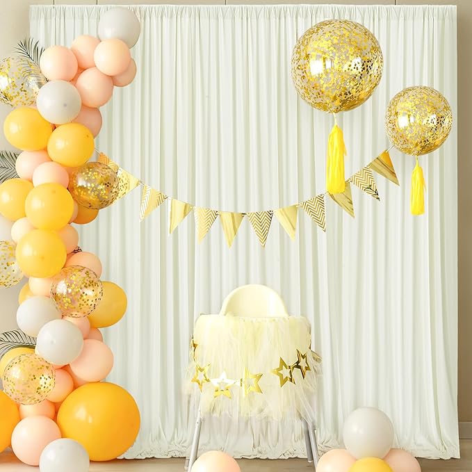 10 ft x 10 ft Wrinkle Free Ivory Backdrop Curtain - Image 9