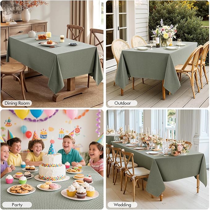 MIULEE Olive Green Linen Cottton Table Cloth Rectangle Tablecloth Waterproof - Image 6