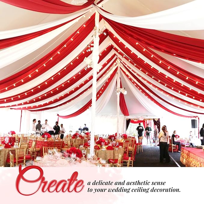 6 Panels Red Wedding Ceiling Drapes 5ftx30ft Ceiling Drapes Chiffon Fabric Arch - Image 6