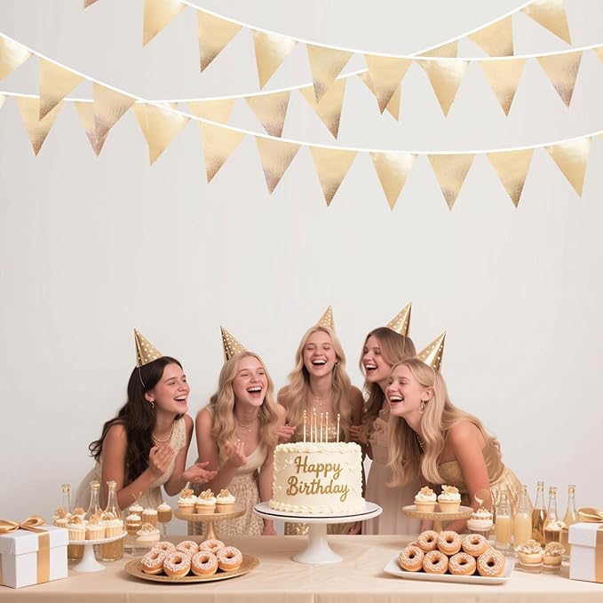 Champagne Gold Party Decoration Metallic Fabric Triangle Pennant Banner Flag - Image 5
