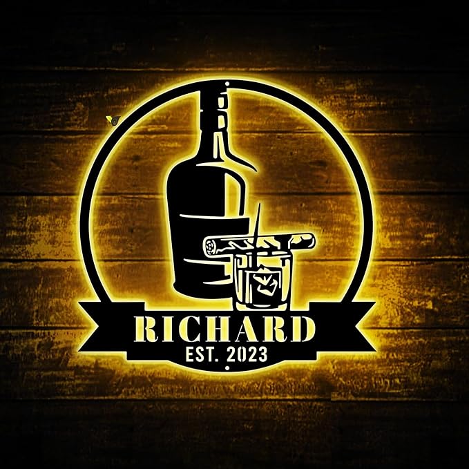 Custom Bourbon Cigar Metal Wall Art LED Light Personalized Whiskey Smoke Sign - Image 2