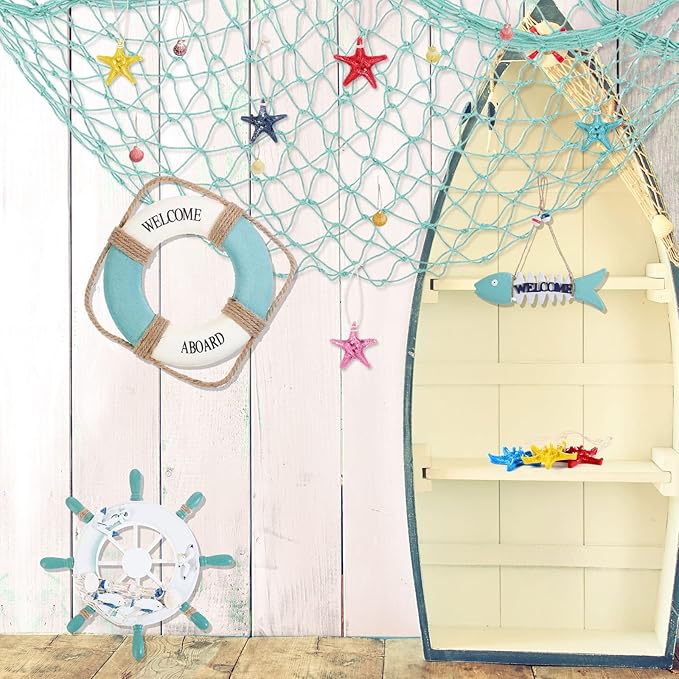 Marsui 11 Pcs Wooden Nautical Wall Decor Fishing Net Decorations, Include - Image 4