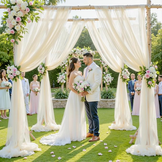 Wedding Arch Draping Fabric Backdrop 1 Panel 60" x 26Ft Ivory Drapes Curtains - Image 2