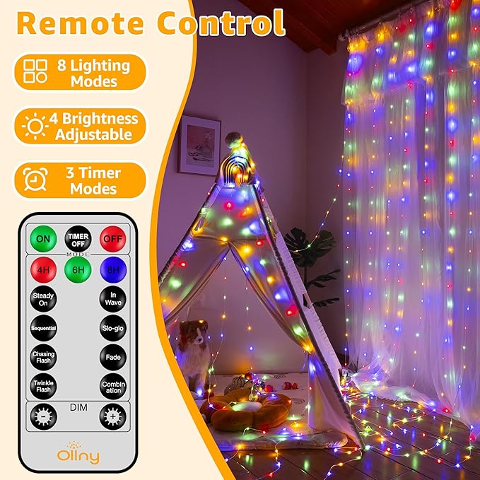Ollny Curtain Lights 600LED 19.7ft x 9.8ft, IP67 Waterproof Outdoor Curtain - Image 3