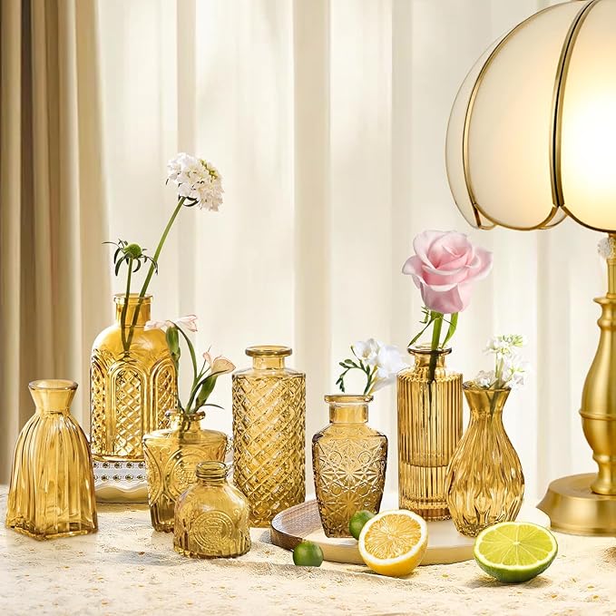 Amber Gold Glass Bud Vases Set of 24, Vintage Small Vases - Image 2