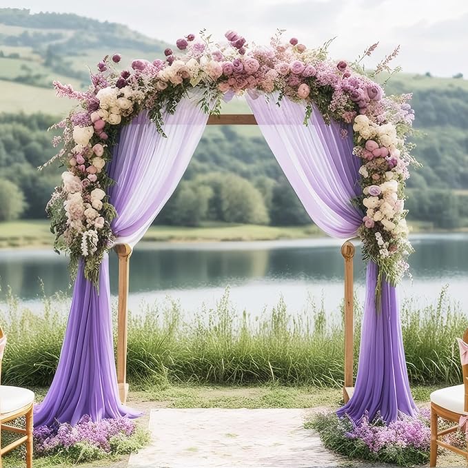 DUOBAO Chiffon Backdrop Curtain-2 Panels 29"x108" Wedding Drapes Lavender Sheer - Image 4